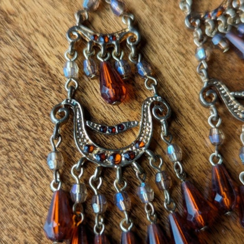 VINTAGE Boho Beaded Earrings Dangle Festival Gold Tone Embellished Accessories - Picture 3 of 7